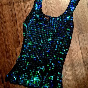 Blue-Green Glamourous, Medium Sequins Party Top